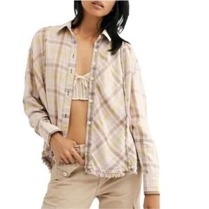 Free People We The Free Seeking Starlight Plaid Button-Up Shirt size Small